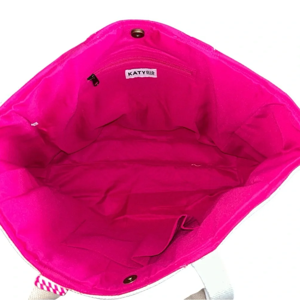 NWT Katydid Hot Pink Star Eye Smiley Face Canvas Tote Beach Travel Bag
